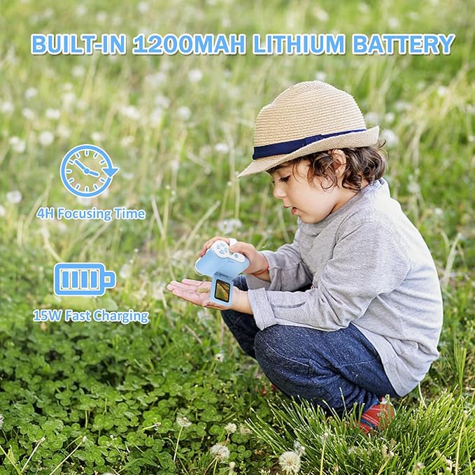 1000X Handheld Microscope for Kids, 4K 2.0" Screen Mini Pocket Microscope with 6 Adjustable LED Lights, Edu Science Birthday Gifts for Kids Ages 8-12, 32G SD Card Included - Blue
