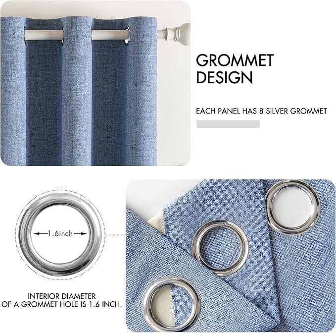 MIULEE Linen Blackout Curtains and Drapes 100% Room Darkening Thermal Insulated Grommet Window Panels with Coating 2 PCs W 42 x L 90 inches Stone Blue