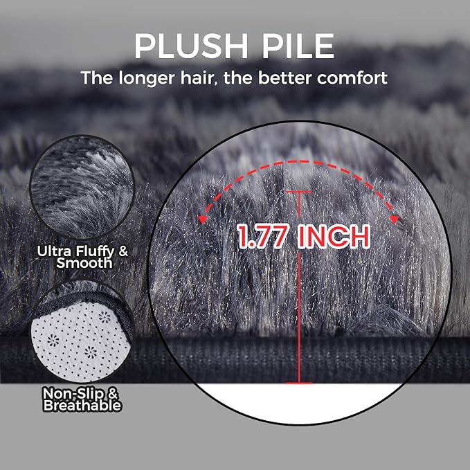 Ultra Soft Rug for Living Room, 8X10 Fluffy Shag Area Rug for Bedroom, Modern Shaggy Carpet Fuzzy Rug for Teens Dorm Nursery Home Decor Aesthetic, Upgrade Anti-Skid Durable, Tie Dye Black and Grey