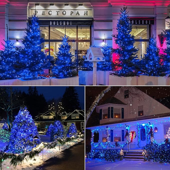 Brizled Blue Christmas Lights, 33ft 100 LED 5MM Wide Angle Christmas Tree Lights, 120V UL Certified Mini String Light Connectable Outdoor Waterproof Blue Light for Xmas Room Party Decor, Green Wire