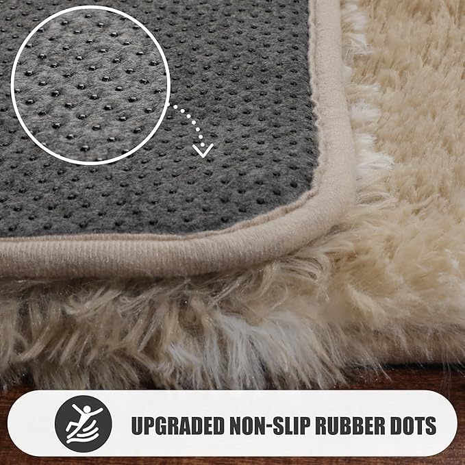 ONASAR 8x10 Area Rugs for Living Room, Fluffy Beige and White Bedroom Rug, Washable Geometric Boho Large Soft Plush Shaggy Fuzzy Floor Carpet for Nursery Kids Classroom Playroom Dorm Home Decor