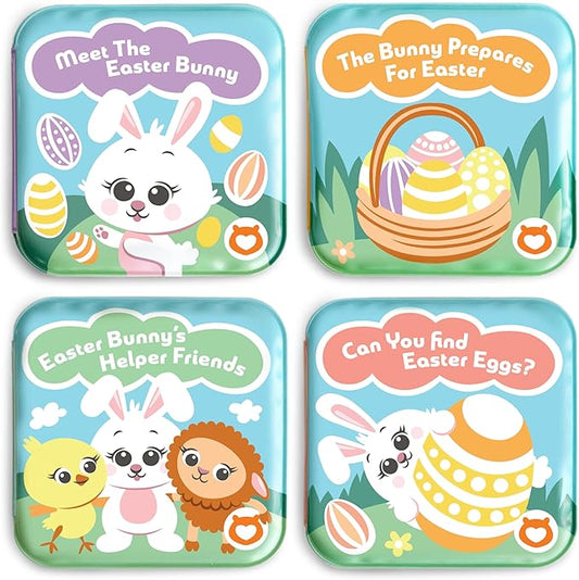 Easter Bath Book Set for Babies & Toddlers – 4 Colorful, Soft, and Waterproof Bath Books with Bunny & Animal Friends – Fun Bath Toys & Basket Stuffers – Perfect for Easter & Baby Showers