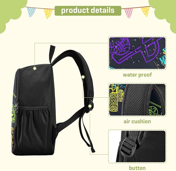 Toddler Backpack Colorful Monster Truck Waterproof Mini Backpack with Name/Text Preschool Backpack Cute Small Backpack Kindergarten Pre School Bags 11 Inch, Pattern 2