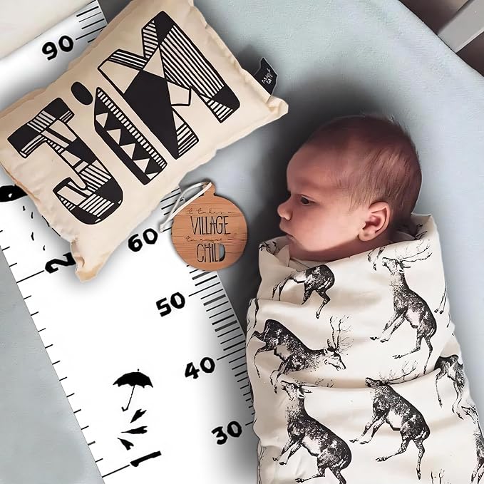 Kids Growth Chart, Wood Frame Fabric Canvas Height Measurement Ruler from Baby to Adult for Child's Room Decoration 7.9 x 79in (7.9 x 79in, Black Car)