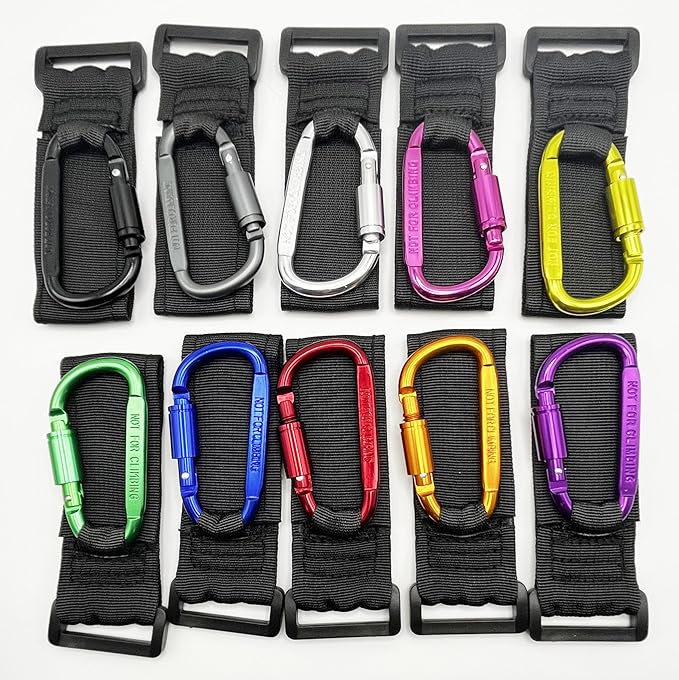 Baby Stroller Hook, Carry 30 lbs per Stroller Carabiner Clip, Adjustable Baby Stroller & Car Seat Hook for Hanging Diaper Bag, Wheelchair,Golf cart, Shopping and Pet Cart(2 Pcs Green)