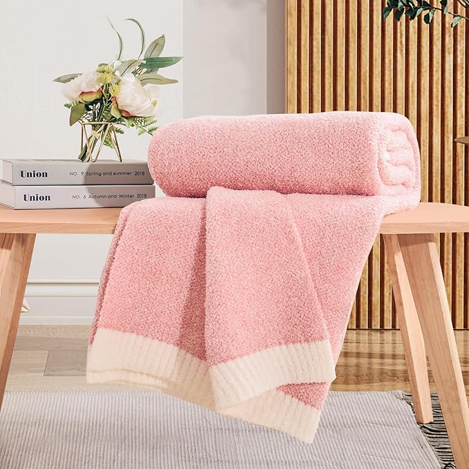 NEXHOME PRO Soft Blankets Pink Twin Size, Cozy Throw Blanket for Couch, Warm Reversible Knit Blanket for Women, Fuzzy Lightweight Throws for Sofa, Bed, Picnic, Heather Hot Pink, 60 x 80 inches