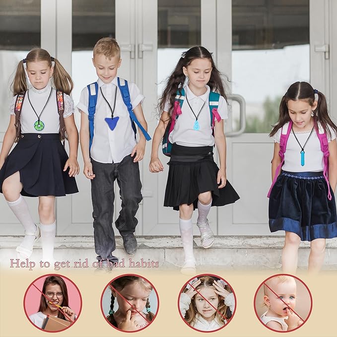 Chew Necklaces for Sensory Kids, 6 PCS Sensory Chew Necklaces for Boys Girls with ADHD, SPD, Autism, Chewing Needs, Silicone Chewy Necklaces Chew Toys for Adults Used for Reliving Anxiety and Stress