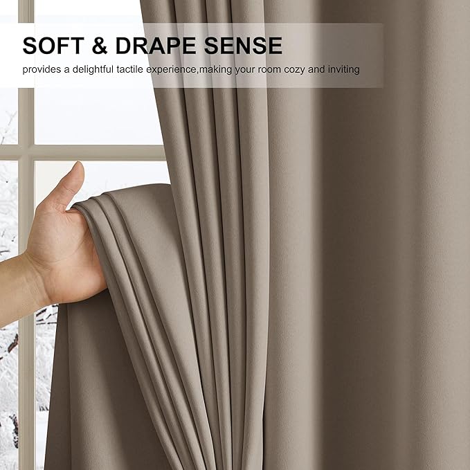 NICETOWN Room Darkening Curtains 84 Inches Long, Blackout Window Curtains 2 Panels with Grommets Thermal Insulated Plylux Drapes for Living Room and Bedroom, 52 x 84 Inches, Cappuccino