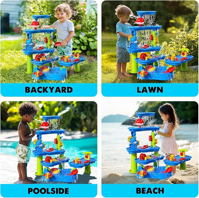 CozyBomB™ Water Table for Toddlers 3-5 | Outdoor Toys Water Play Table, Magnetic Fishing Toy Game, Summer Splash Pond Showers Sand Activity, Sensory Party Birthday Gift Kids Ages 4-8 9-12 (5-Tiers)