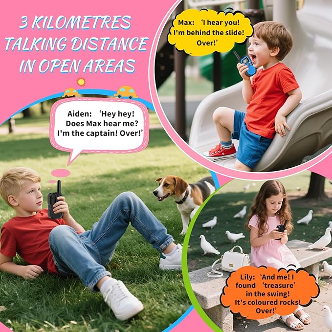 3 Pcs Walkie Talkies for Kids Rechargeable 3 KM Handheld Walkie Talkies Long Range 22 Channel 2 Way Radio Birthday Party Gifts for 3-12 Years Old Girls Boys Outside Adventure Camping Hiking