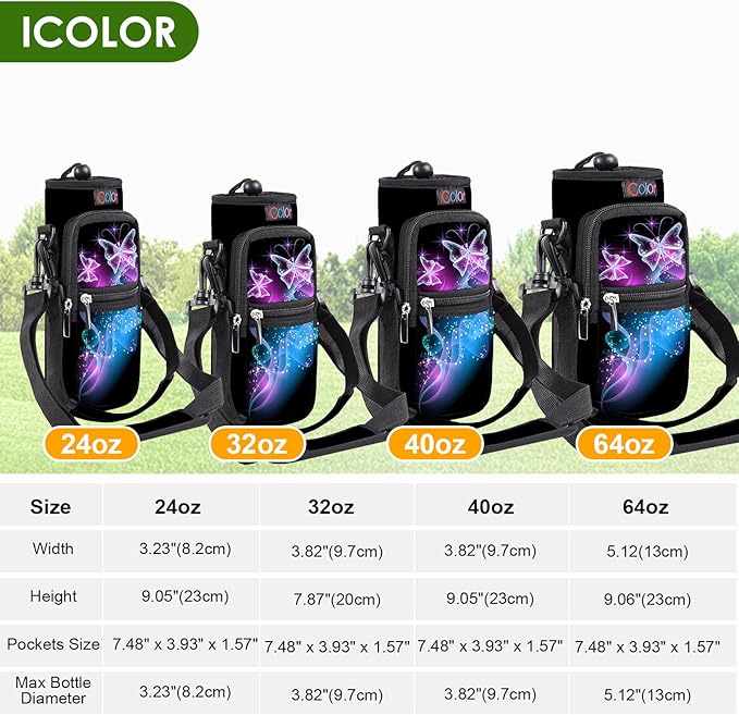 icolor Water Bottle Carrier Bag with Strap 25/32/40 oz Crossbody Bottle Holder with Phone Pocket Sling Sleeve Insulated Neoprene Water Bottle Pouch for Walking Travelling
