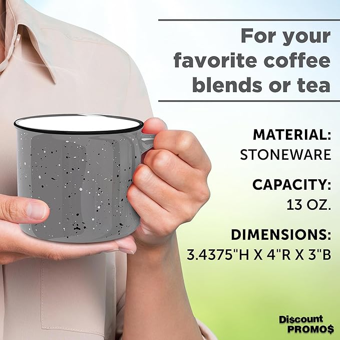 DISCOUNT PROMOS Ceramic Campfire Coffee Mugs 13 oz. Set of 10, Bulk Pack - Perfect for Tea, Espresso, Cappuccino, Hot Cocoa - Grey