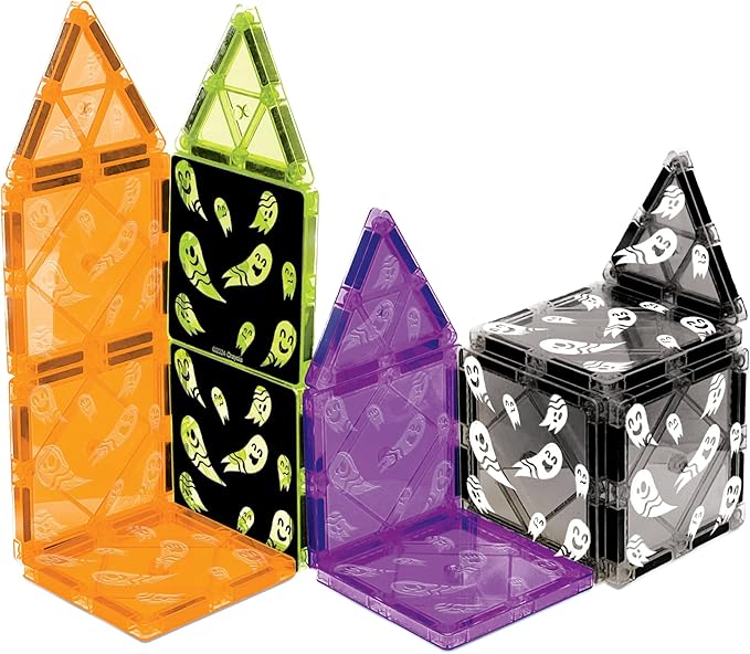 CreateOn Crayola Halloween Glow in The Dark Magnetic Tiles Set, Building Set for Kids, STEM Toys for Boys and Girls Ages 3 and Up, 14-Piece Set