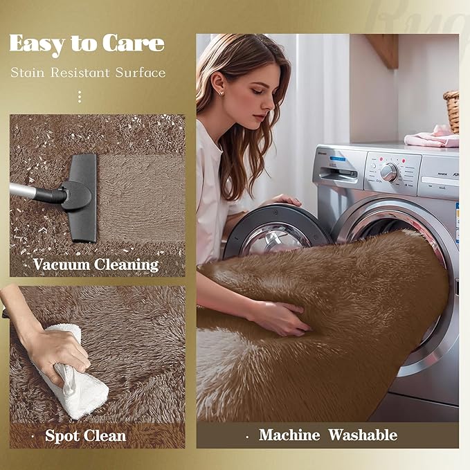 2x6 Runner Rug for Bedroom: Fluffy Shag Soft Washable Rugs Small Fuzzy Plush Indoor Carpet for Hallway Bedside Dorm Kids Girls Boys Room (Coffee, 2'x6')