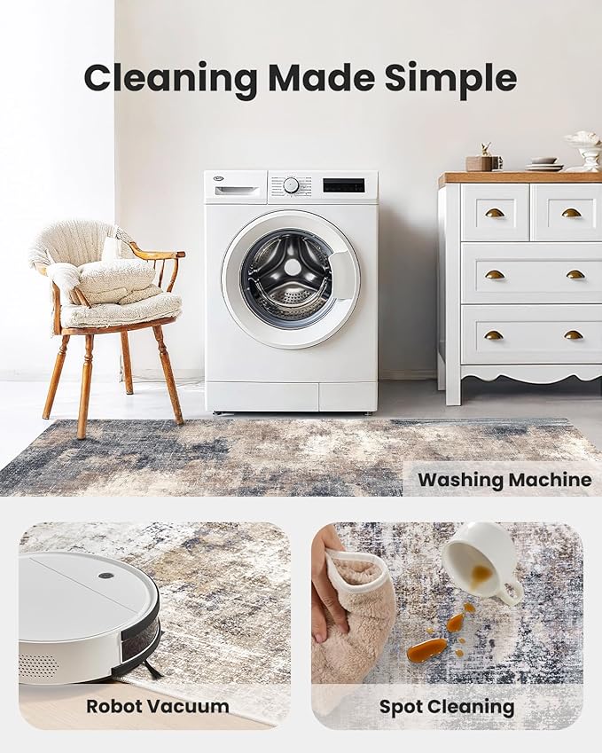 AMADA HOMEFURNISHING 9x12 Large Area Rug, Modern Abstract Living Room Rug with Non-Slip Backing & Short Pile, Washable Rug with Abstract Pattern for Living Room, Bedroom and Dinning Room, Brown