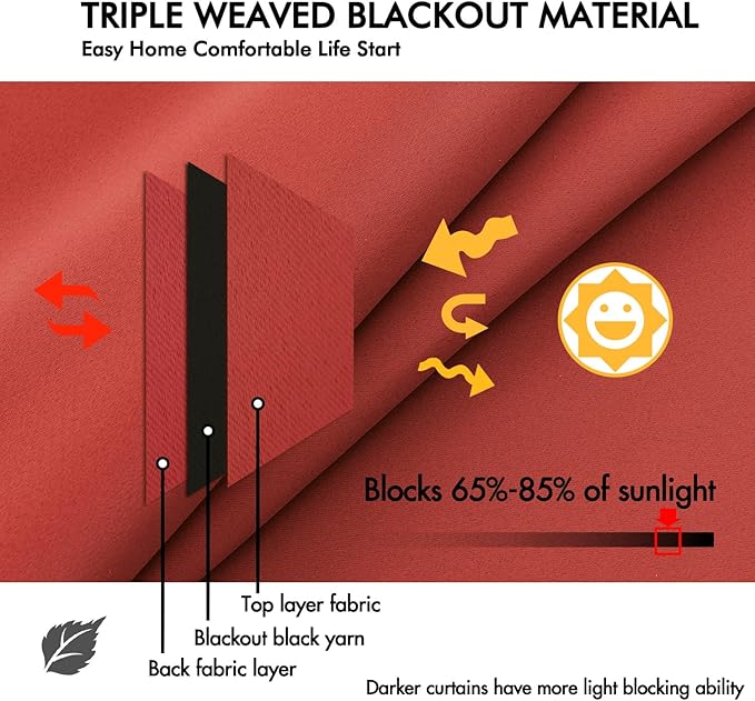ANRODUO Back Tab Blackout Curtains for Bedroom Living Room, Rod Pocket Pinch Pleated Thermal Insulated Room Darkening Curtains 63 Inches Long 2 Panels, Burnt Orange, 42 x 63 Inch