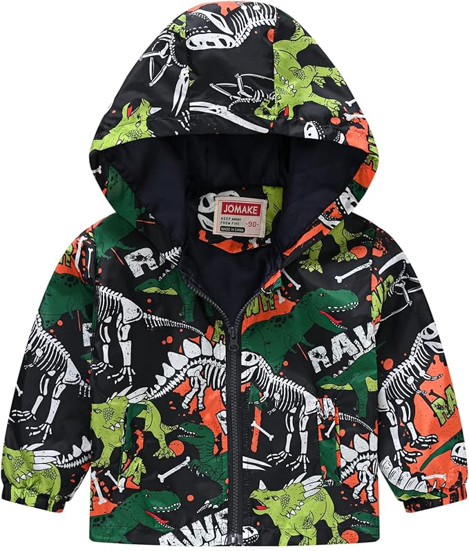 TUIJI Toddler Boys Girls Cartoon Print Zip Jacket Hooded Trench Lightweight Kids Coats Windbreaker Outdoor Cute Dust Coats