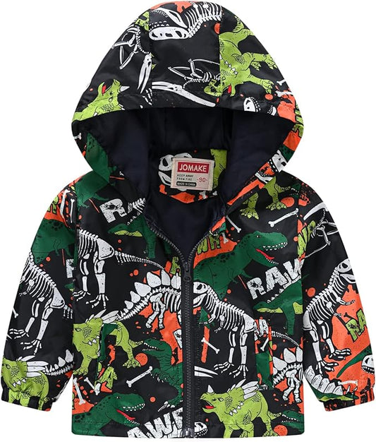TUIJI Toddler Boys Girls Cartoon Print Zip Jacket Hooded Trench Lightweight Kids Coats Windbreaker Outdoor Cute Dust Coats