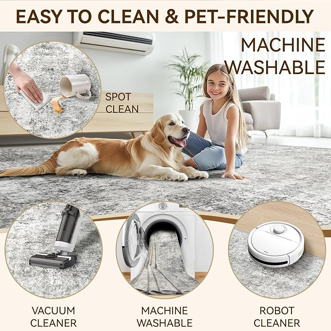 Washable Area Rugs 2'x3' Non-Slip Modern Abstract Soft for Living Room Entryway Bedroom Nursery, Print Pattern, Gray White Grey