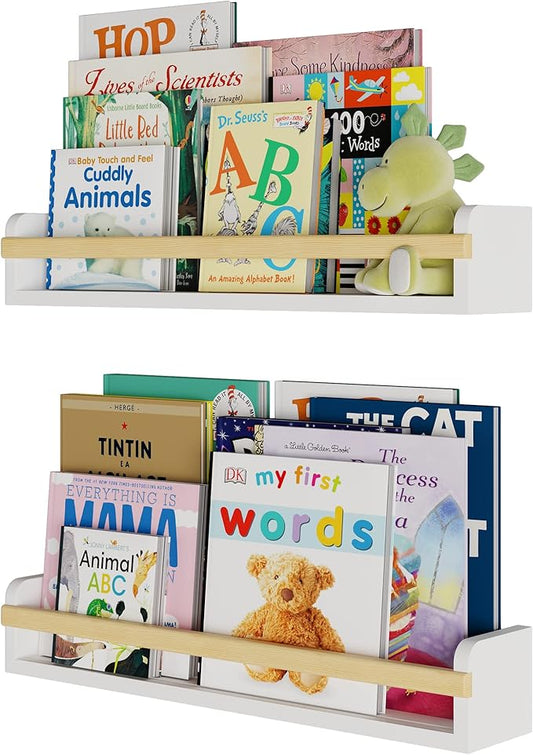 Wallniture Florida 24 inch Wall Bookshelf for Kids Room, Floating Shelves Nursery Decor, Wood White Wall Shelf Set of 2, Kitchen, Bathroom Decor (24'')