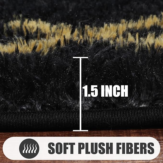 ONASAR 6x9 Area Rugs for Living Room Bedroom, Washable Large Fluffy Black and Gold Throw Rug, Geometric Soft Plush Shaggy Fuzzy Floor Carpet for Nursery Kids Girls Boys Teen Dorm Home Office Decor
