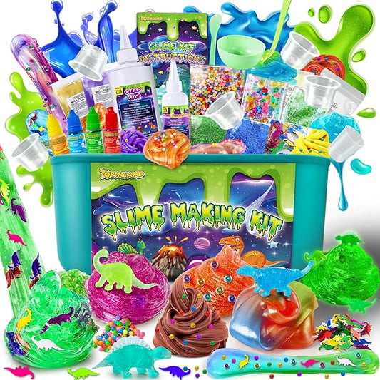 Dinosaur Slime Kit for Girls, Glimmer Crunchy, Galaxy Slime Making Kit for Kids 6-12, Glow in The Dark DIY Slime Kit with Add-ins, Foam Balls, Charms, Glitters, Dinosaur Gift Toys