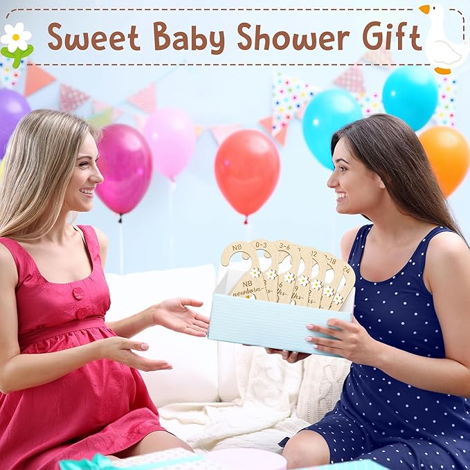 R HORSE Wooden Baby Closet Dividers - 3D White Goose Baby Closet Organizer, 8Pcs Double-Sided Cute Goose Newborn Clothes Size Hanger Dividers, Nursery Decor Birthday Gift for Boy Girl (0-24 Months)