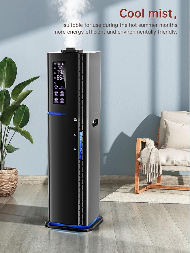 2.64Gal Humidifiers for Bedroom Large Room, Warm and Cool Mist up to 500ft², Top Fill Diffuser Ambient Light, 3 Mist Modes, 24H Timer, 35dB Quiet Humidifier for Home Office Plant