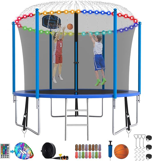 SKYUP Tranpoline 1500LBS 16 15 14 12 10 8 FT Tranpoline for 7-10 Kids and Adults, Windproof Outdoor Tranpoline with Enclosure Net, Basketball Hoop, Easy to Install & Last Long - ASTM Approved
