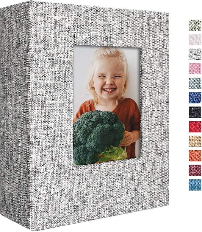 Vienrose Small Photo Album 4x6 100 Photos Linen Cover Picture Book with Front Window for Baby Wedding Children