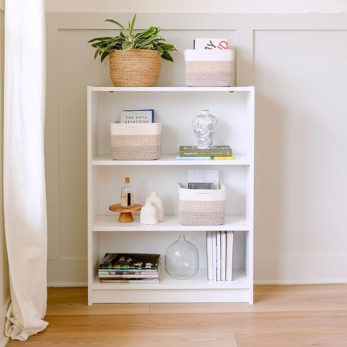 NaturalCozy Storage Cubes 9”x9”x7”Cotton Rope Woven Baskets for Organizing 3-Pack | 9 Inch Cube Storage Bin | Small Basket for Shelf Nursery, Pantry, Decorative Plant, Bathroom Closet, Toy Gift