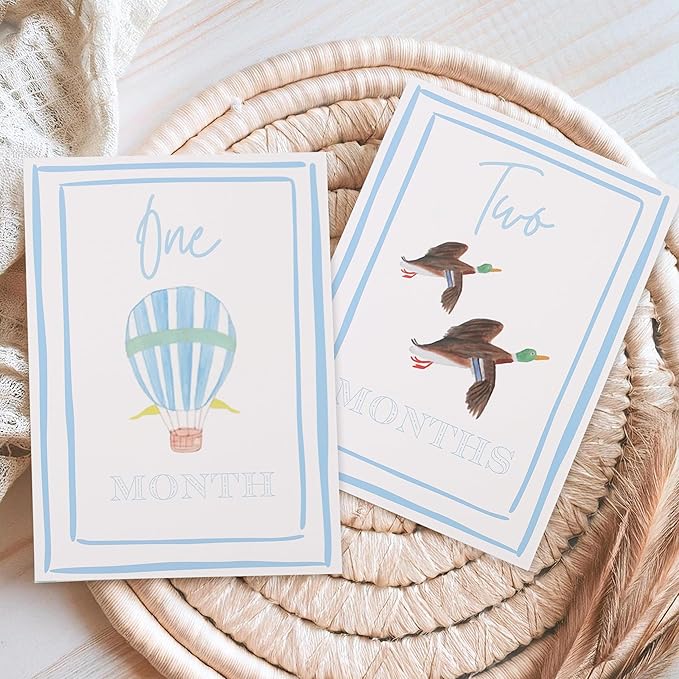 Boy Watercolor Milestone Cards - My First Monthly Milestone Cards,Blue Boy 12 Monthly Newborn Photos(Cards-1)