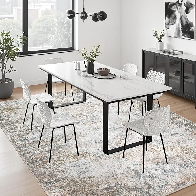 9x12 Area Rug Living Room Rug: Washable Modern Abstract Soft Thin Rug Indoor Floor No Slip Stain Resistant Carpet for Bedroom Dining Room Farmhouse Nursery Home Office - Brown Grey