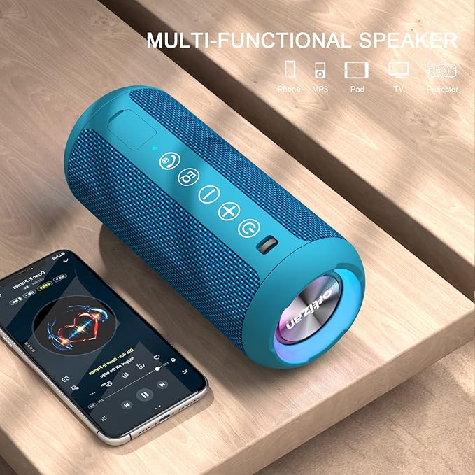 Ortizan Portable Bluetooth Speakers, IPX7 Waterproof Wireless Outdoor Speaker with 24W Loud Stereo Sound And Bluetooth 5.3, Deep Bass, RGB Lights, Dual Pairing, 30H Playtime for Home, Party