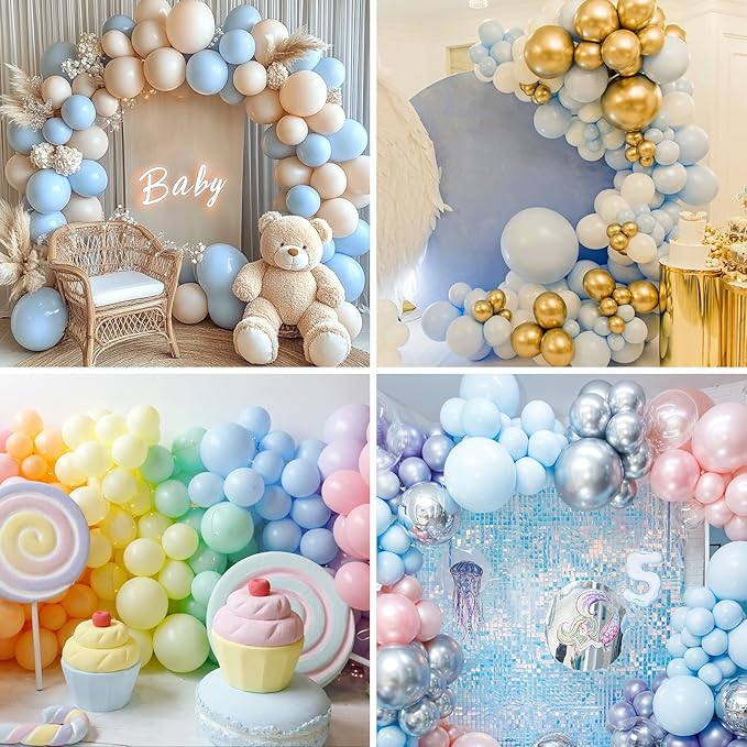 RUBFAC 129pcs Pastel Blue Balloons Different Sizes 18 12 10 5 Inch for Garland Arch, Light Blue Balloon for Birthday Baby Shower Gender Reveal Easter Wedding Party Decoration