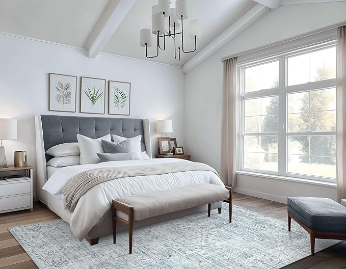 LIVEBOX Washable Area Rug 6x9 Rugs for Living Room Dining Room Under Table, Non-Slip Boho Neutral Carpet for Bedroom, Low-Pile Farmhouse Soft Carpets for Nursery Room Playroom, Grey