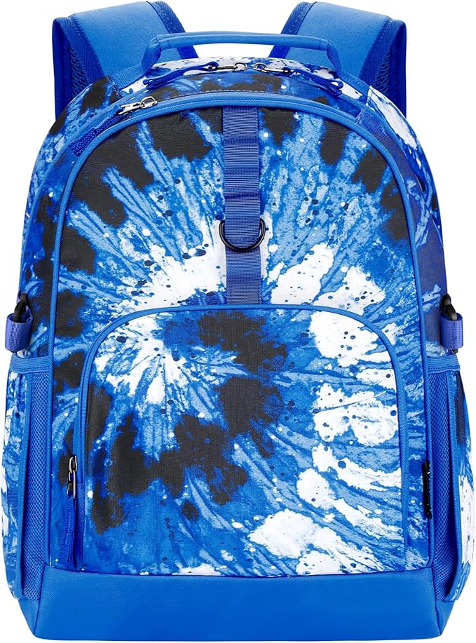 Choco Mocha Tie-Dye Backpack for Boys, Elementary School Backpack for Boys Ages 6-8 Kids Kindergarten Backpack Bookbag 17 Inch with Chest Strap, Blue Black