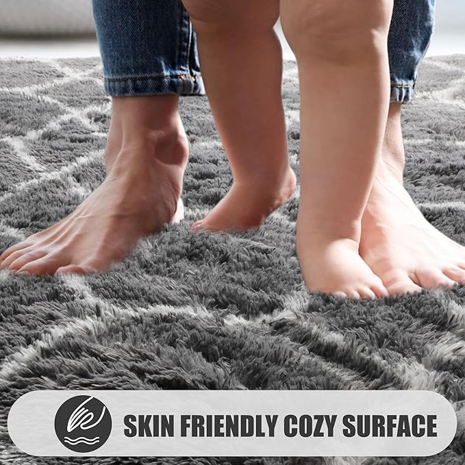 ONASAR Area Rugs for Living Room Bedroom, 5x8 Washable Fluffy Grey and White Rug, Geometric Boho Soft Plush Shaggy Fuzzy Floor Carpet for Nursery Kids Girls Boys Teen Dorm Home Decor Aesthetic