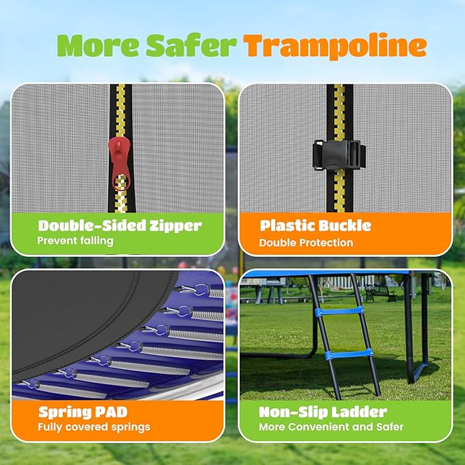 ORCC 1200LBS Weight Capacity Trampoline 16 15 14 12 10 8FT Outdoor Yard Trampolines for Kids Adults Outdoor Yard Trampolines for Kids Adults