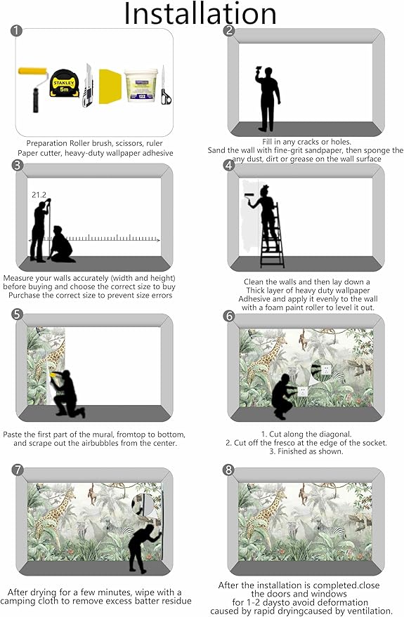 Nursery Safari Wallpaper Kids Tropical Jungle Banana Leaf Wall Mural Animals Wall Decor for Boys Room Girls Room Bedroom Living Room(Not Self-Adhesive)