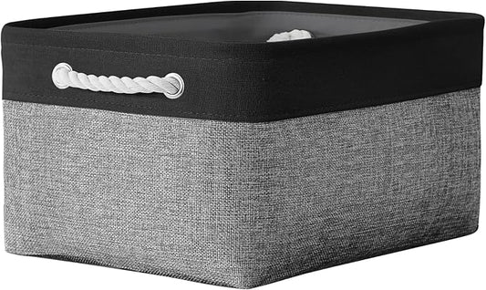 TheWarmHome Storage Basket for Organizing- 16x12x8 inch 1 Pack Fabric Storage Cubes, Bins for Organization for Shelves Organizer Gift Laundry Cloth Toy (Grey & Black)