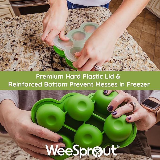 WeeSprout Silicone Freezer Tray with Clip on Lid Perfect Food Storage Container for Homemade Baby Food, Vegetable, Fruit Purees, and Breast Milk (Bright Purple, Six 3 Ounce Sections)