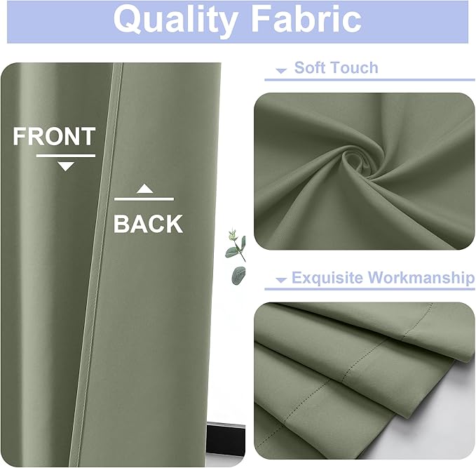 Simplebrand Ava Sage Green Short Blackout Curtains for Bedroom 54 Inches Long 2 Panels Set, Solid Thermal Insulated, Energy Saving Window Treatment Curtains Blackout Drapes, W40 x L54 Inch, Sage Green