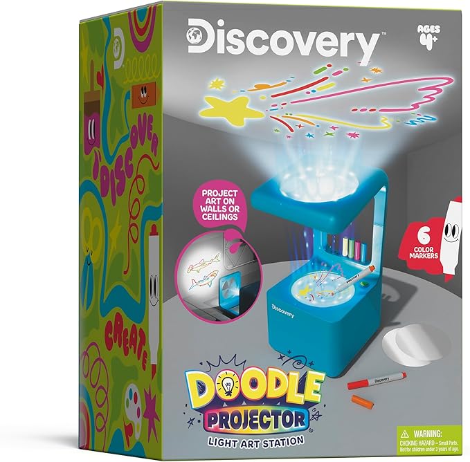 Discovery™ Doodle Projector Light Art Station – Includes 6 Dry-Erase Markers, 10 Reusable Drawing Discs, Project Drawings on Walls & Ceilings| Arts & Crafts Kit for Kids| Tracing Pad Coloring Toy Gift