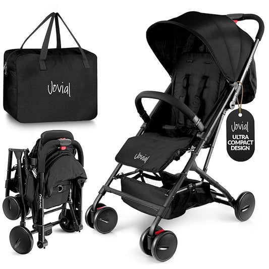 Jovial Lightweight Baby Stroller, Folding Travel Stroller with Reclining Seat, Canopy, 5-Point Safety Harness, Storage Basket, Smooth Wheels, Compact Portable Design (39.8" x 18.7" x 32.3")