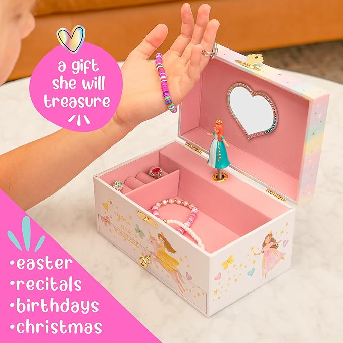 Musical Princess Kids Jewelry Box - Girls Jewelry Box with Mirror, Princess Gifts for Little Girls, Unicorn Toys for Girls Age 4-6