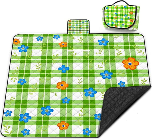 Extra Large Picnic Blanket Waterproof,80"x 80"Foldable Machine Washable Beach Blanket,Outdoor Blanket for 6-8 Adults,Suitable for Indoor Crawling,Park Beach,Camping,Hiking,Family Travel(Green)