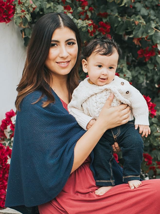 We are Amma | The Cocoon™ - Newborn Essentials Must Haves: Nursing Cover for Breast Feeding Essentials | Nursing Sweater Used as Breastfeeding Cover (Navy, One Size)
