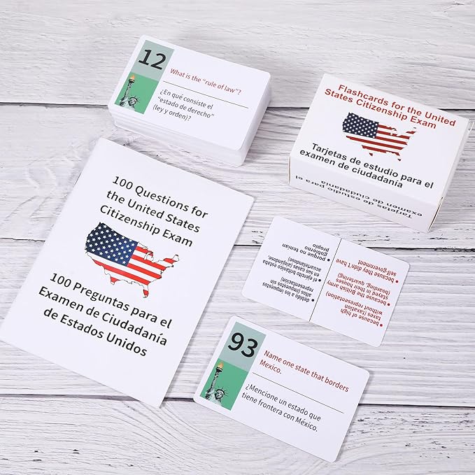 US Citizenship Test Study Guide 2025 with Bilingual Booklet-English/Spanish,US Citizenship Flash Cards 2025,US Civics Test Flash Bilingual Flash Cards Combo Set,100 Uscis Questions Answers Flashcards