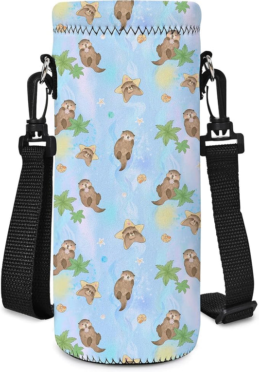 Neoprene Water Bottle Carrier Bag with Adjustable Shoulder Strap for Men Women Walking Hiking,Portable Insulated Holder Case for Stainless Steel/Glass/Plastic Bottles